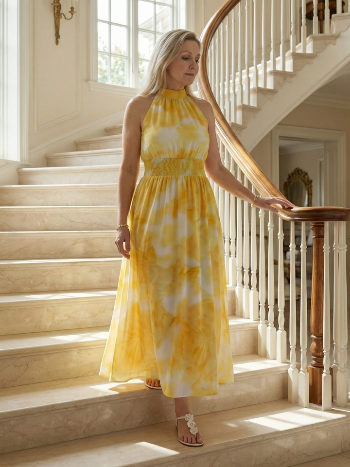 Margot Biarritz - Robe Midi à Encolure Halter Froncée