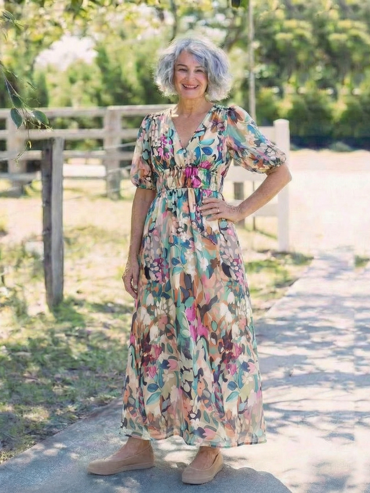 Margot Biarritz - Robe midi à manches courtes Eulalie