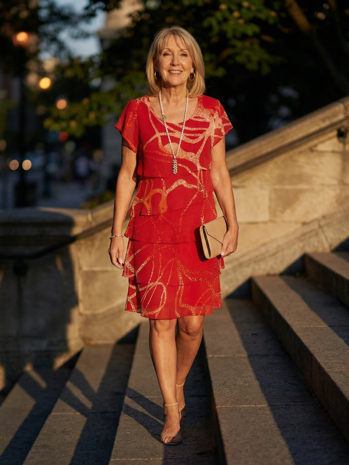 Margot Biarritz - Robe abstraite douce à mi-mollet Nora