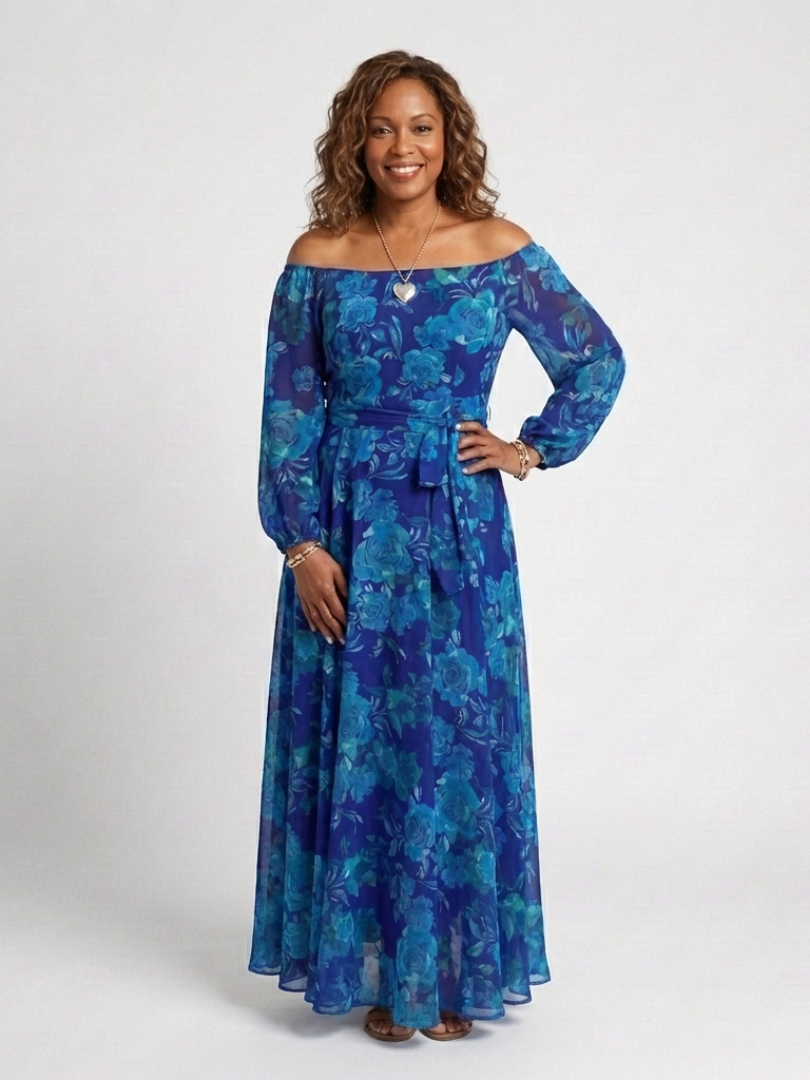 Margot Biarritz - Robe Maxi Fleurie à Épaules Dégagées