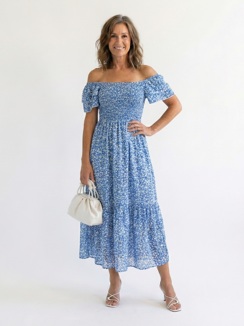 Margot Biarritz - Robe Midi Florale à Épaules Nues Odette