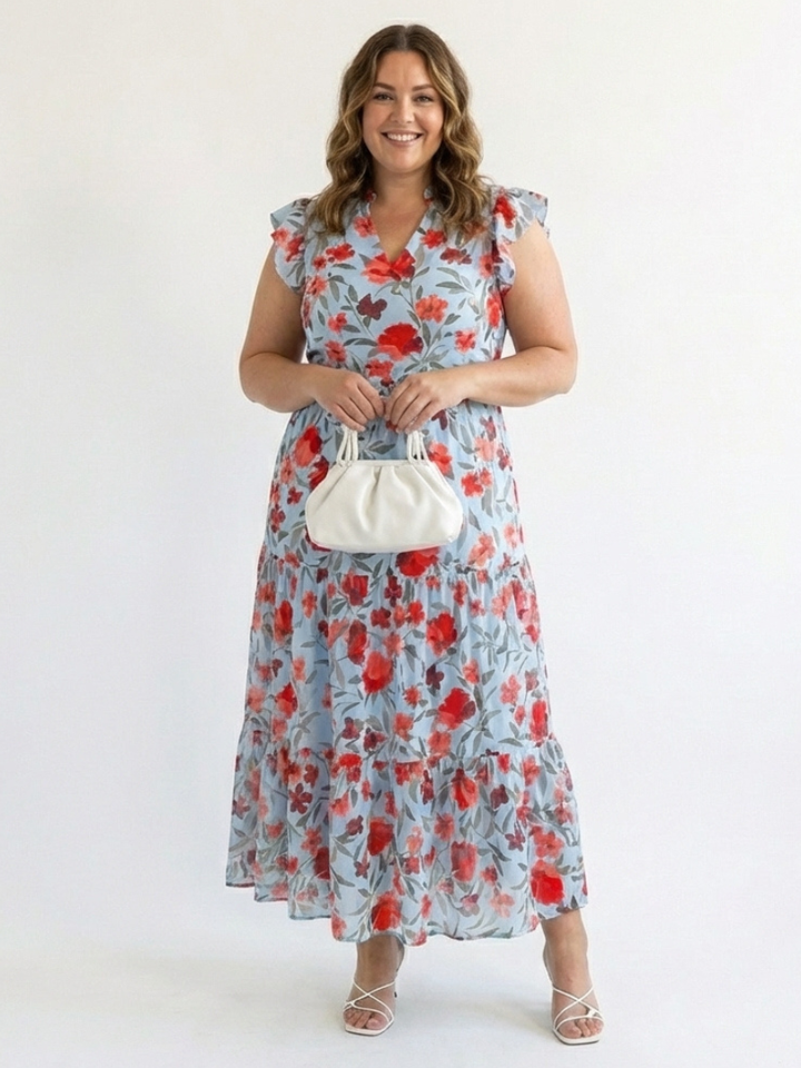 Margot Biarritz - Robe Midi Évasée Imprimée Fleurie Lilas