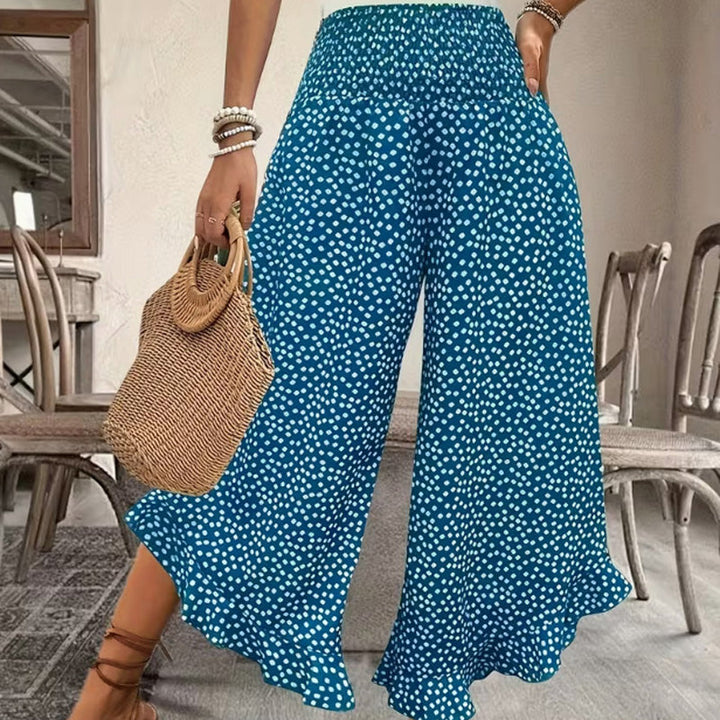 Margot Biarritz - Pantalons larges à volants taille haute imprimés décontractés