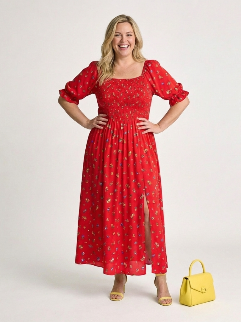 Margot Biarritz - Robe midi à manches bouffantes Delphine