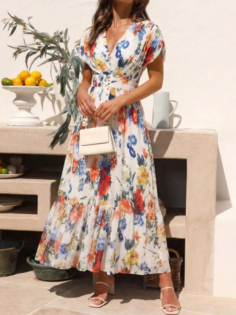 Margot Biarritz - Robe Midi Fleurie Plissée Savannah