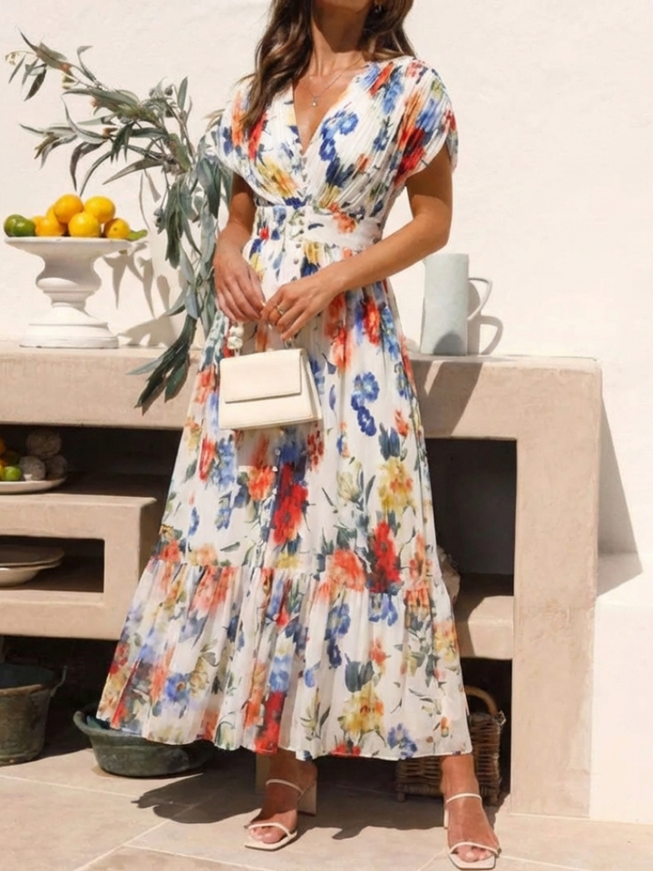 Margot Biarritz - Robe Midi Fleurie Plissée Savannah