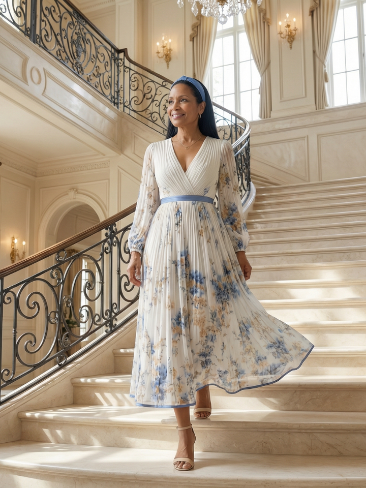 Margot Biarritz - Robe Midi Plissée à Enveloppe Rielle