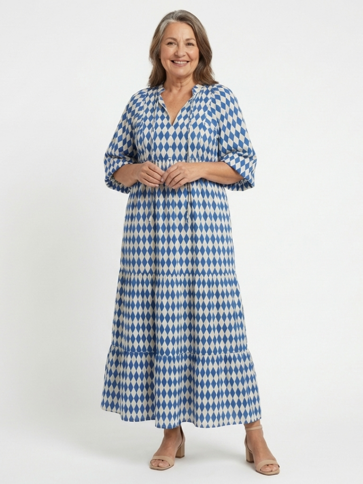Margot Biarritz - Robe Midi à Imprimé Diamant Elodie
