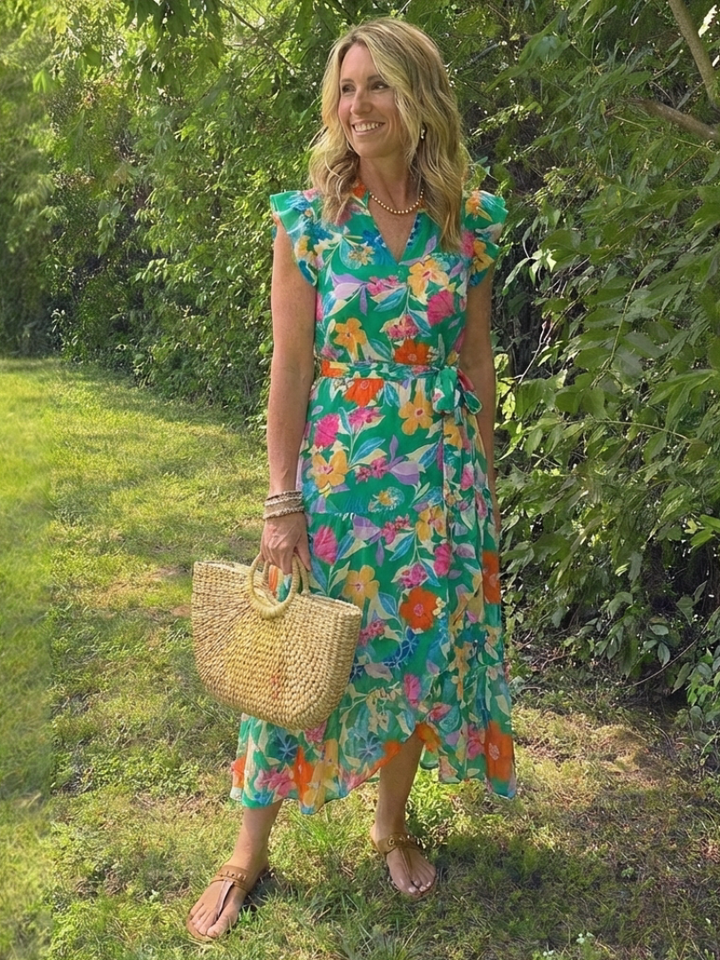 Margot Biarritz - Robe Midi Évasée Imprimée Fleurie Lilas