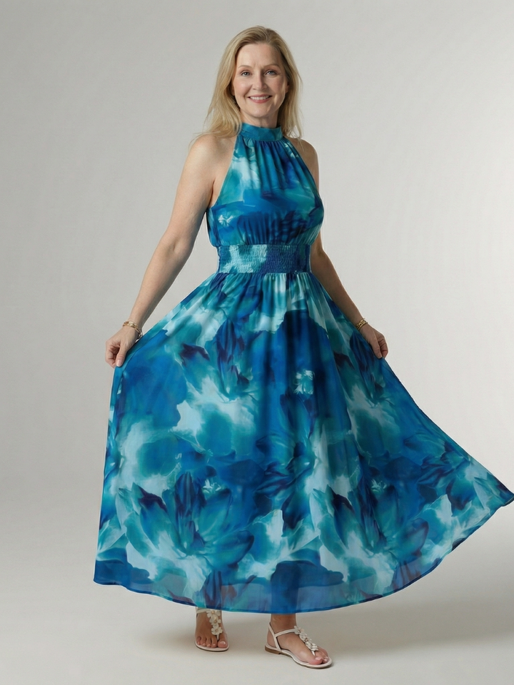 Margot Biarritz - Robe Midi à Encolure Halter Froncée