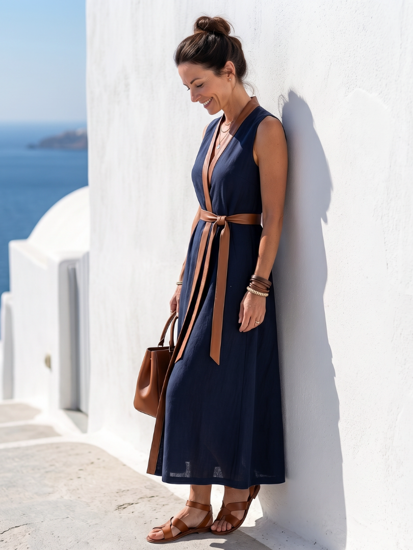 Margot Biarritz - Robe Midi à Lignes Contrastées Myra