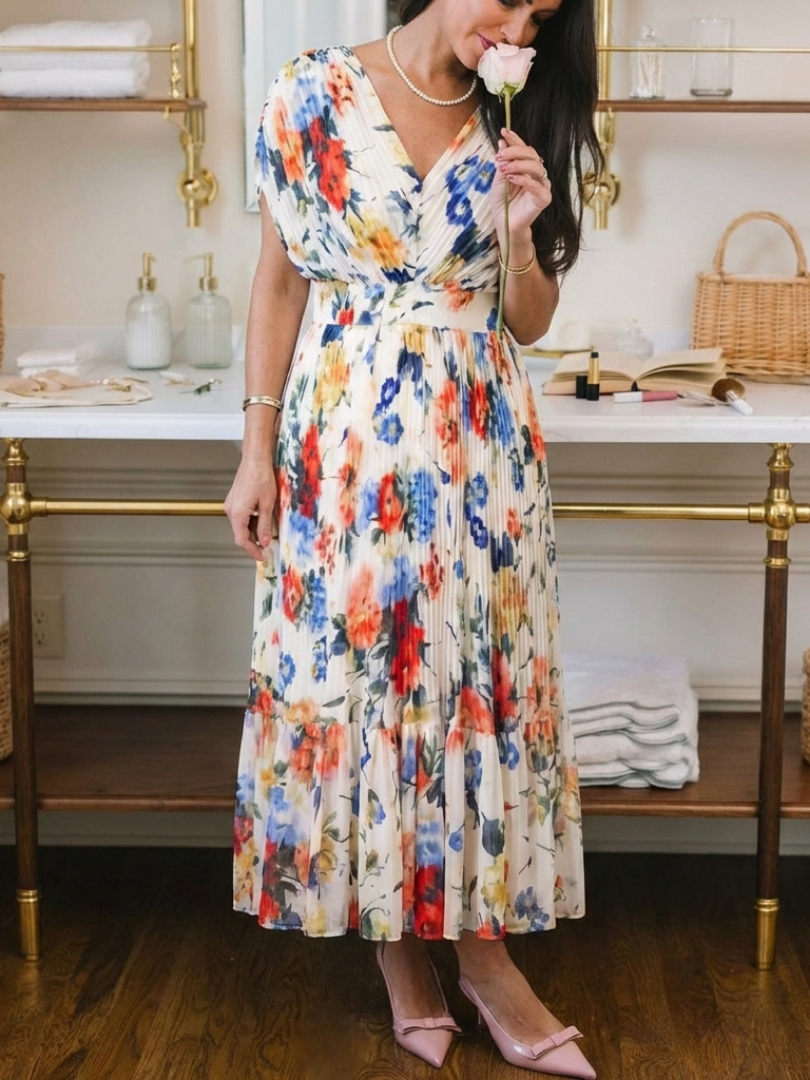 Margot Biarritz - Robe Midi Fleurie Plissée Savannah