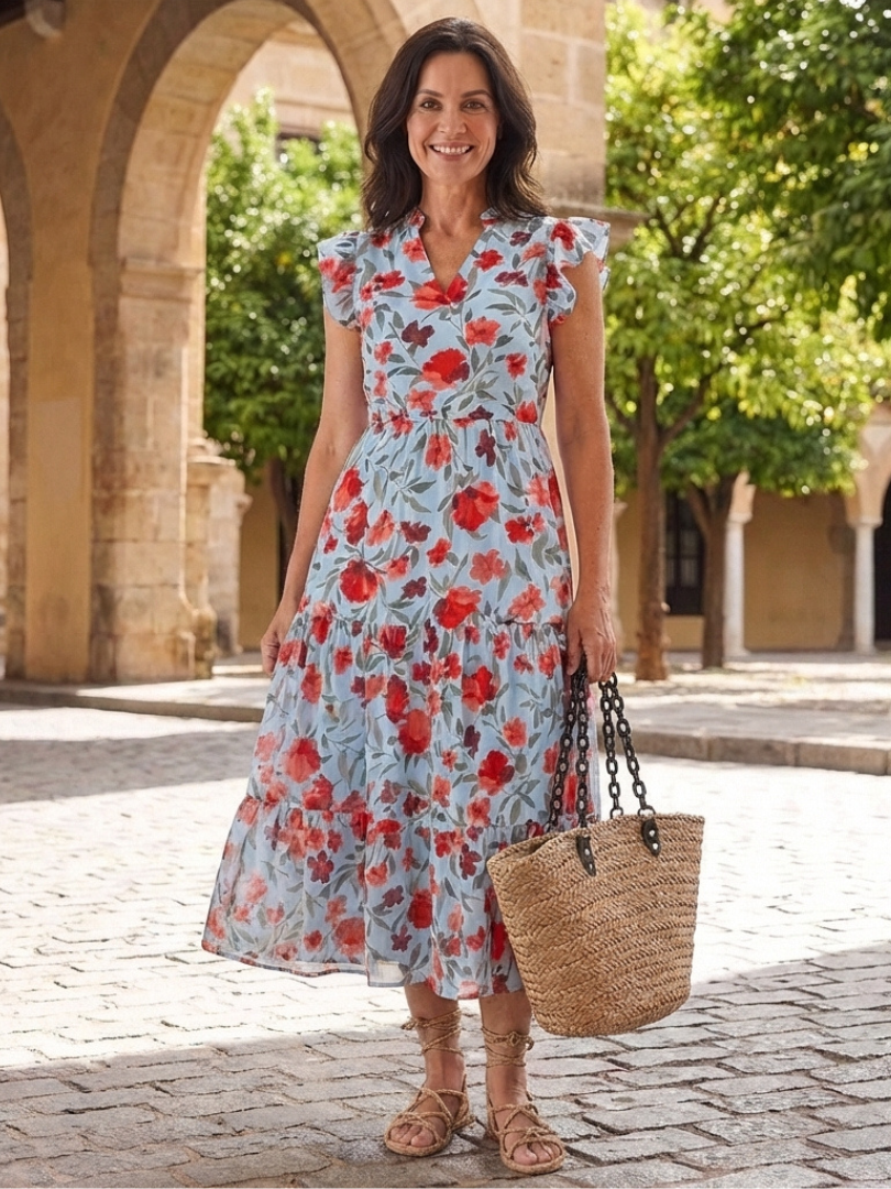 Margot Biarritz - Robe Midi Évasée Imprimée Fleurie Lilas