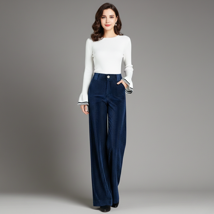 Margot Biarritz - Pantalon en velours côtelé taille haute pour femme
