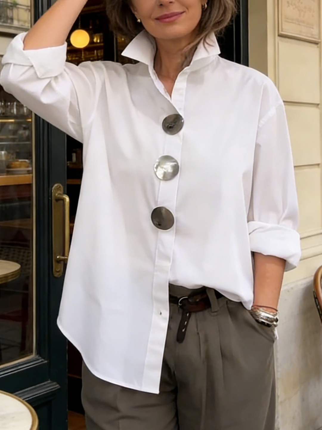 Margot Biarritz - Chemisier Élégant À Gros Boutons Sophie