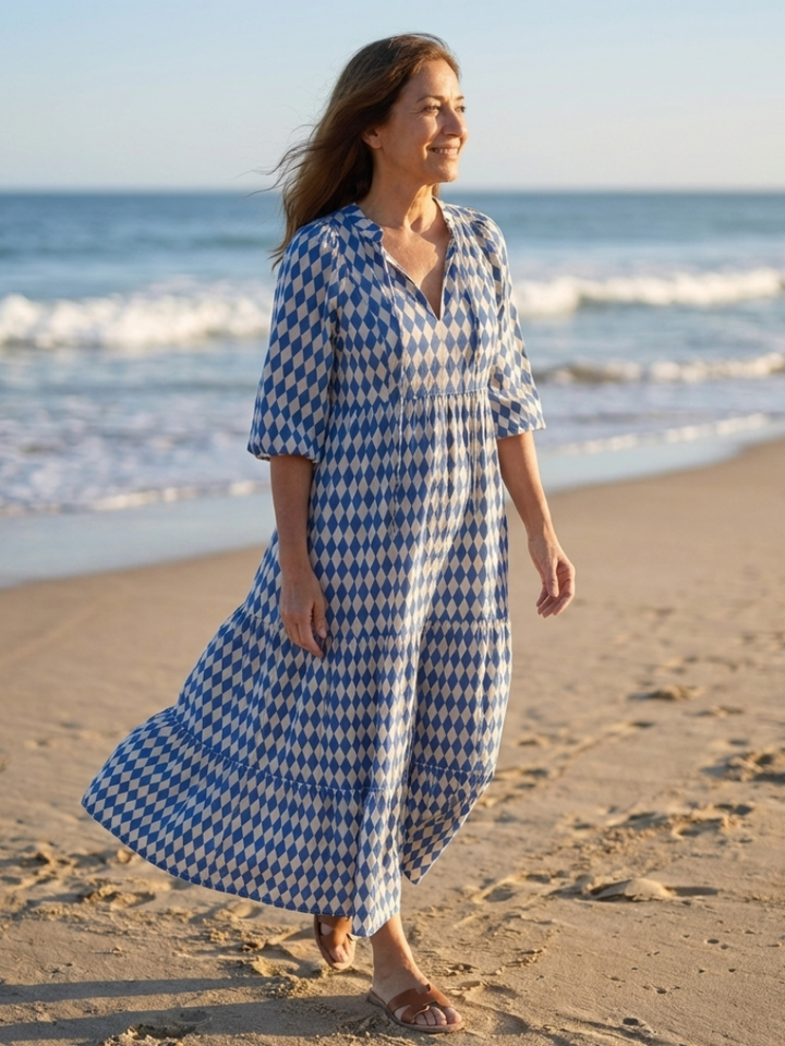 Margot Biarritz - Robe Midi à Imprimé Diamant Elodie