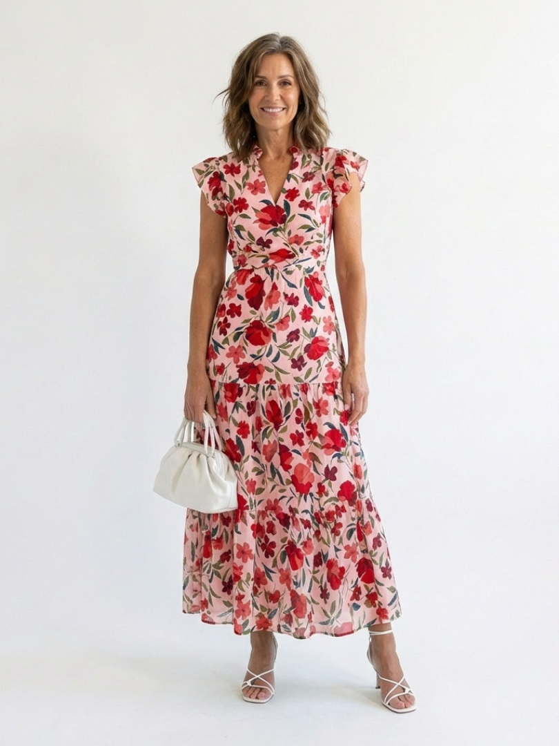 Margot Biarritz - Robe Midi Évasée Imprimée Fleurie Lilas
