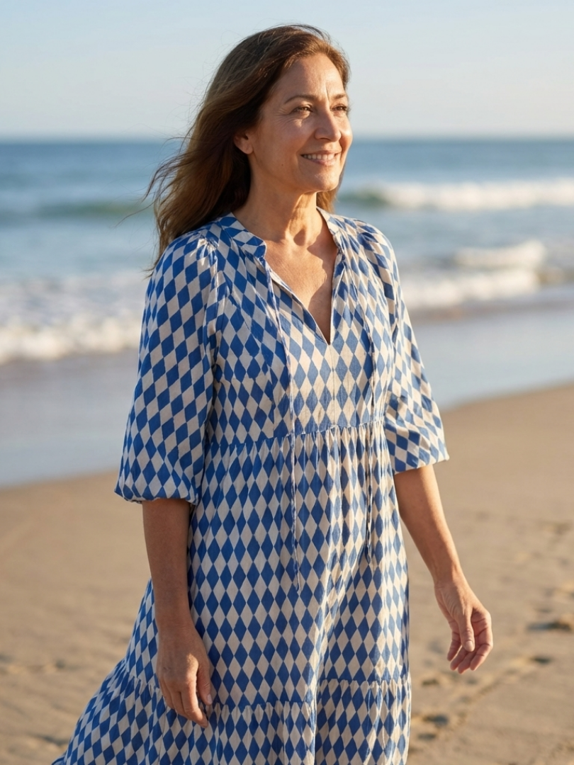 Margot Biarritz - Robe Midi à Imprimé Diamant Elodie