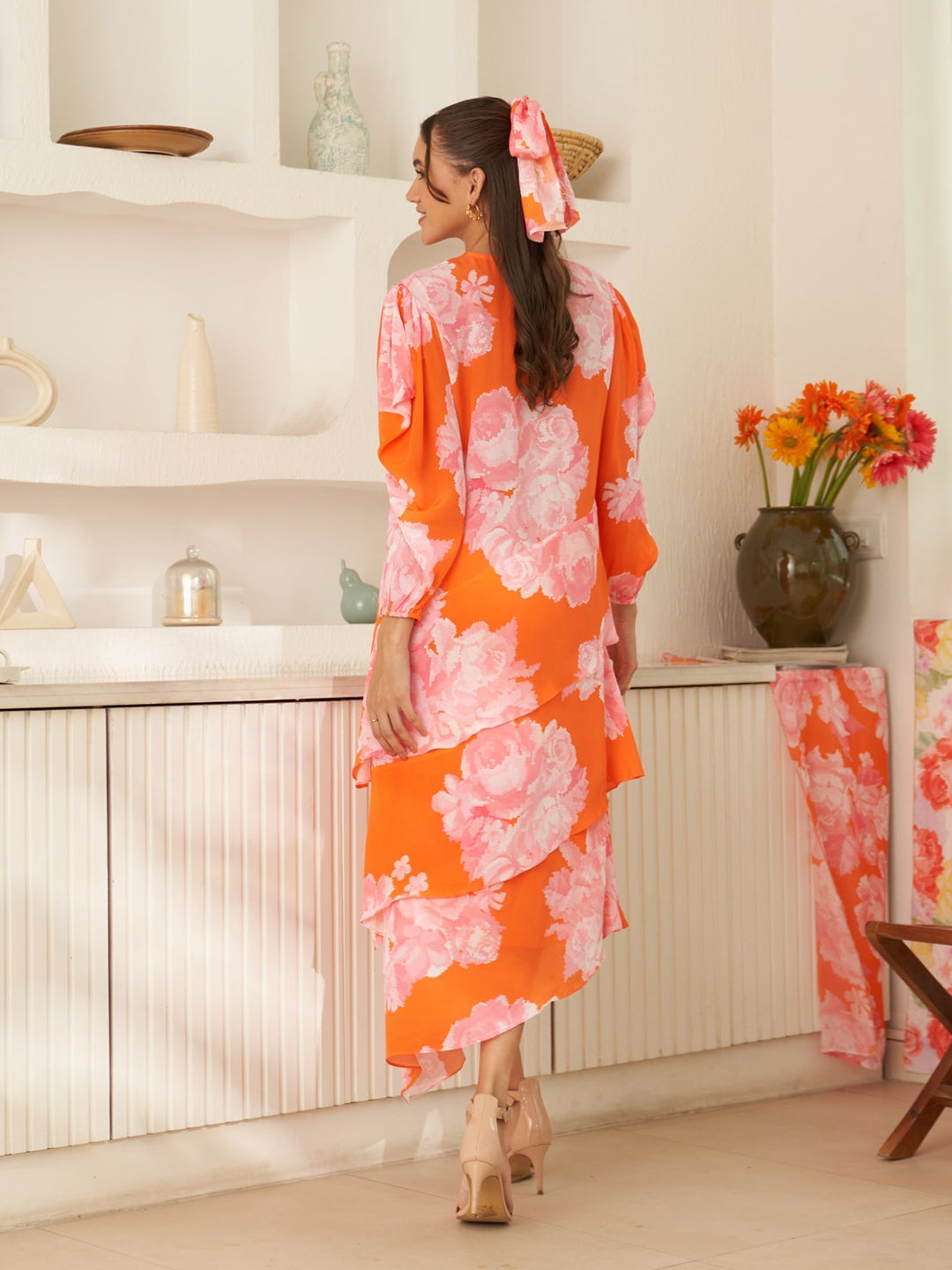 Margot Biarritz - Robe Midi Bloom Orange