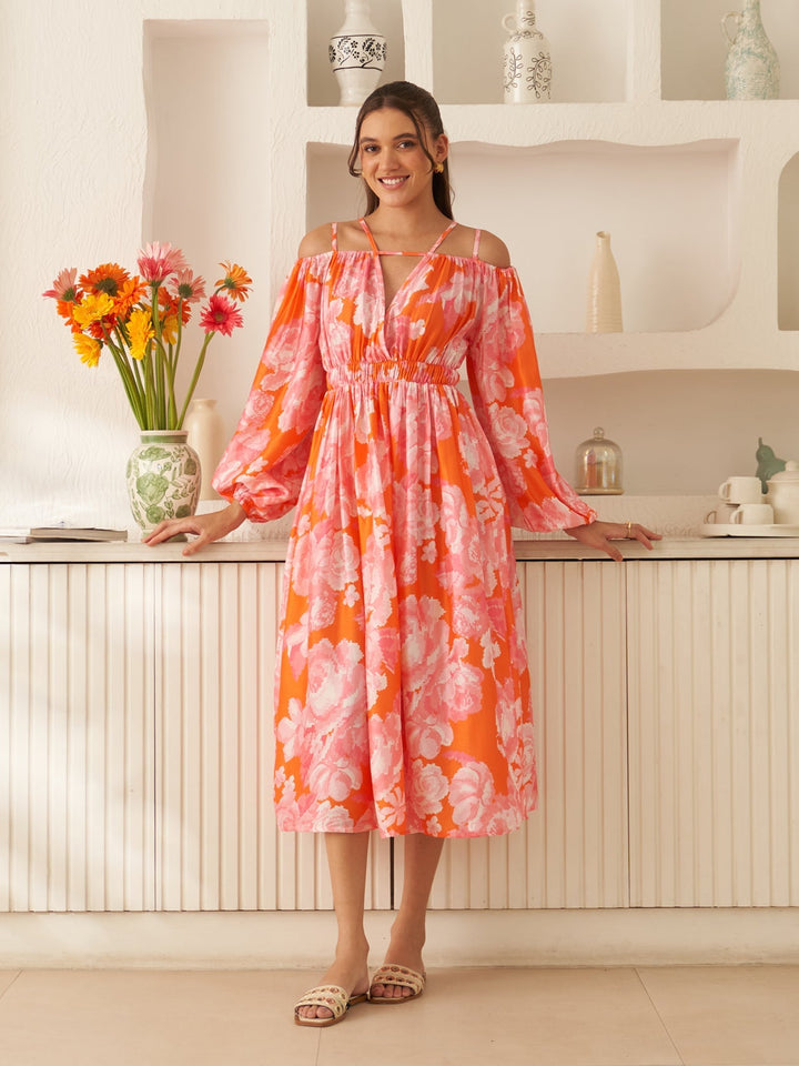 Margot Biarritz - Robe Midi Enchantée Orange