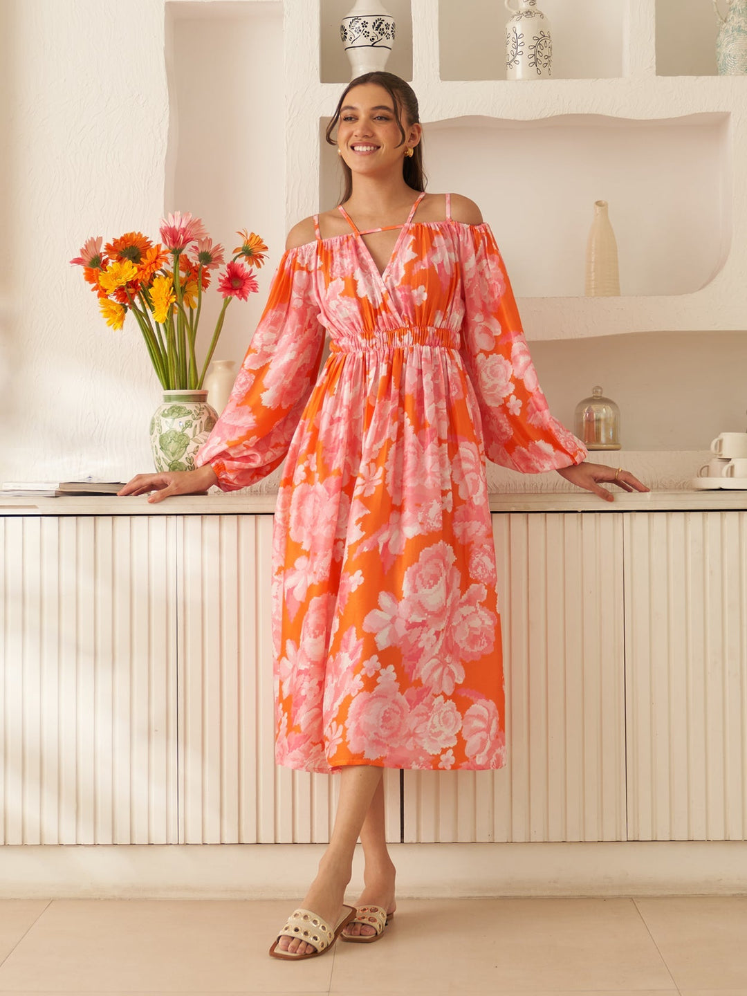 Margot Biarritz - Robe Midi Enchantée Orange