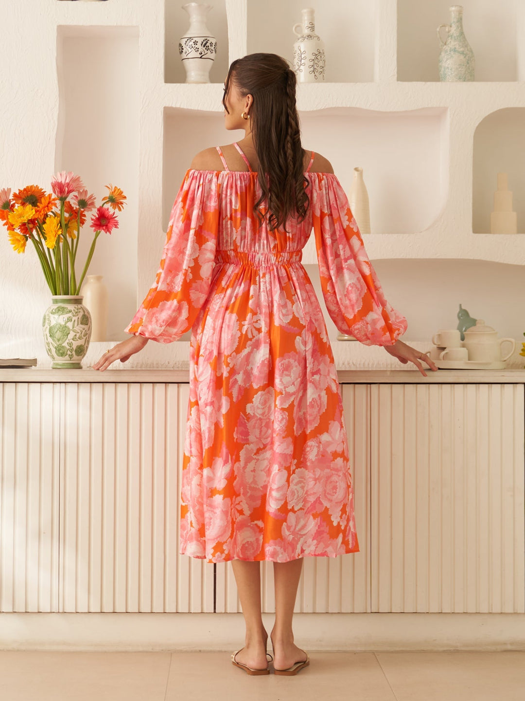 Margot Biarritz - Robe Midi Enchantée Orange