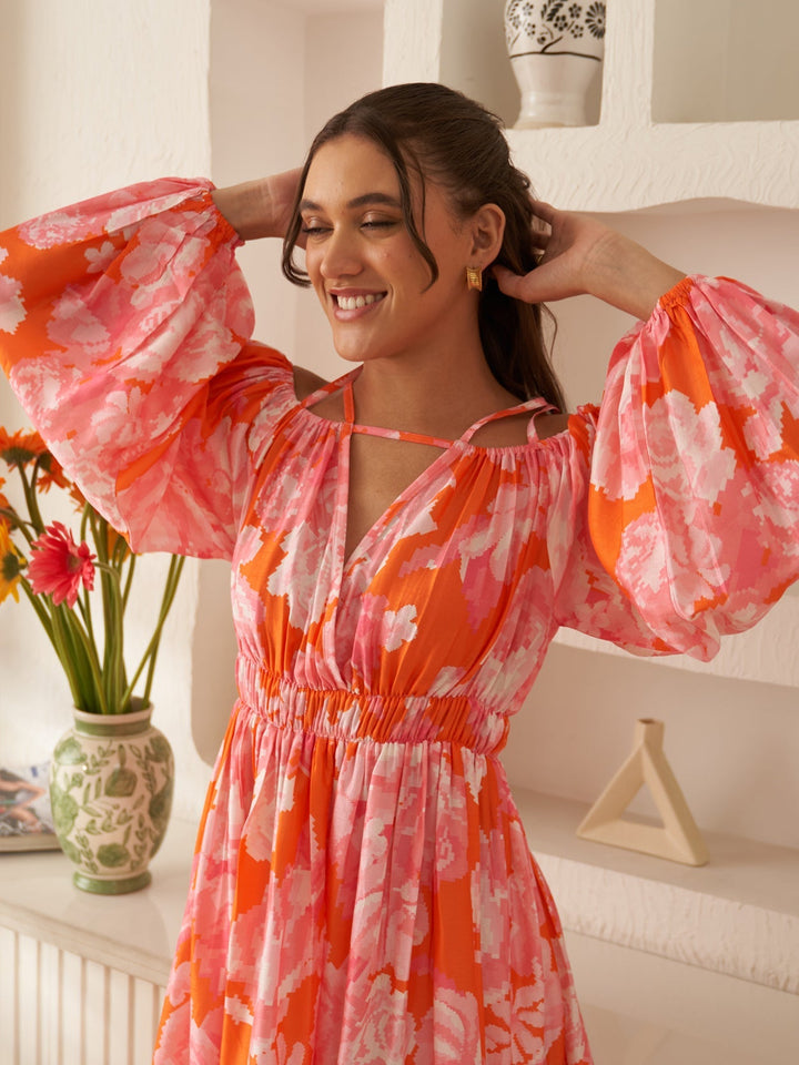 Margot Biarritz - Robe Midi Enchantée Orange