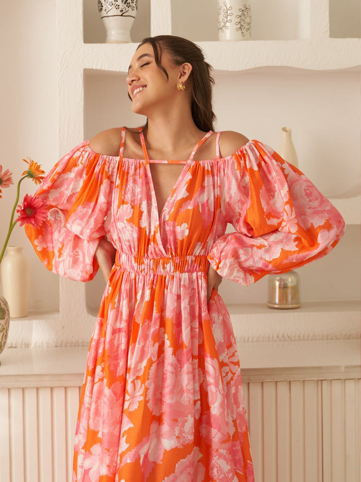 Margot Biarritz - Robe Midi Enchantée Orange