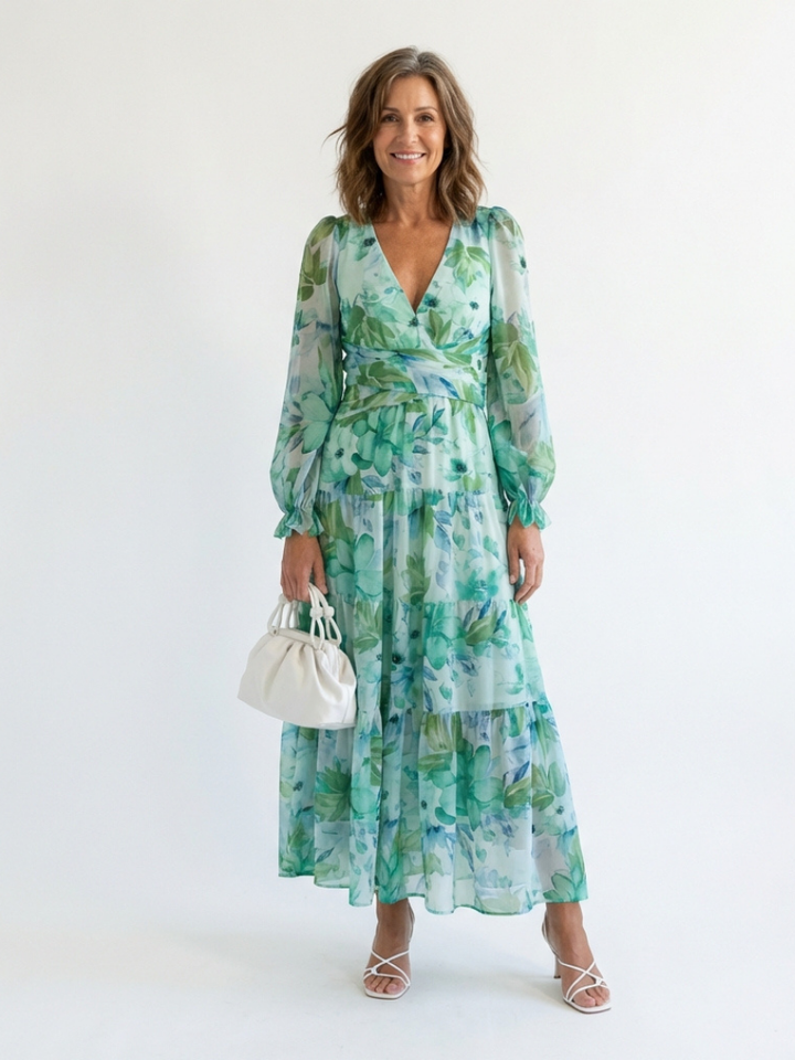 Margot Biarritz - Robe Maxi Fleurie à Manches Longues Althea