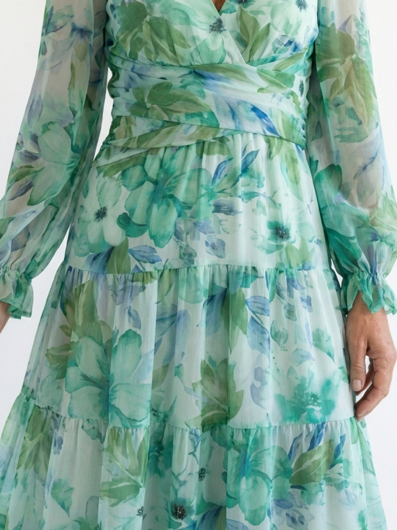 Margot Biarritz - Robe Maxi Fleurie à Manches Longues Althea