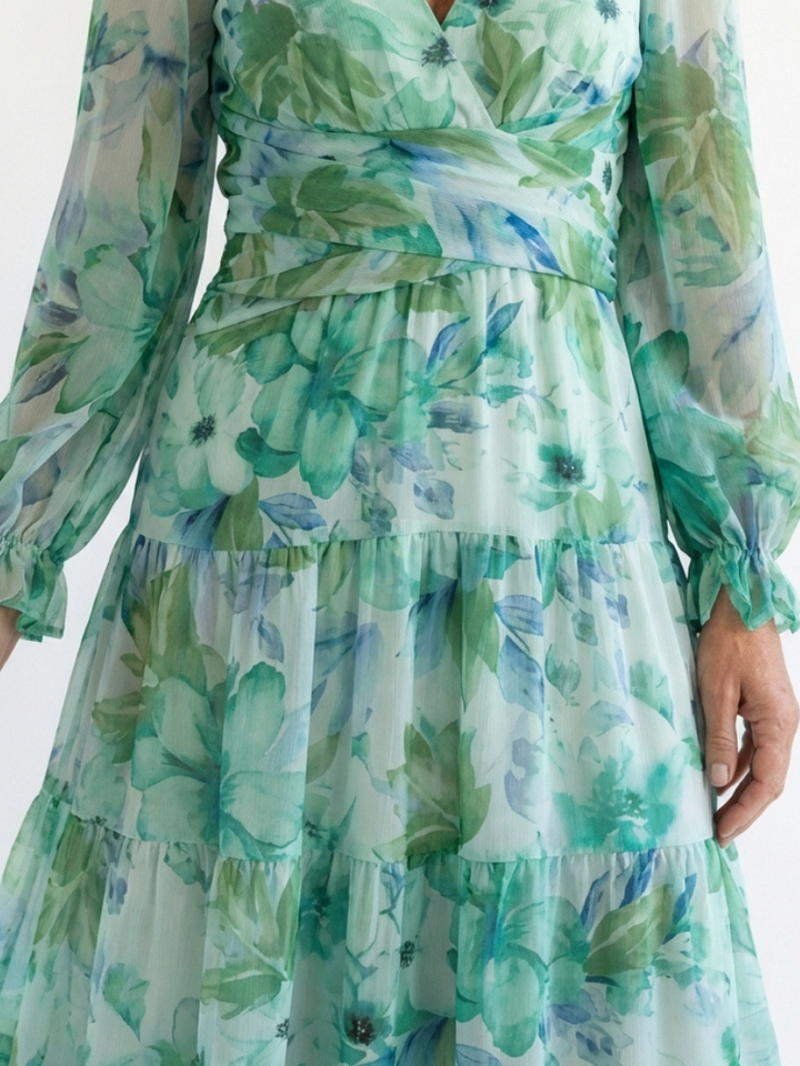Margot Biarritz - Robe Maxi Fleurie à Manches Longues Althea