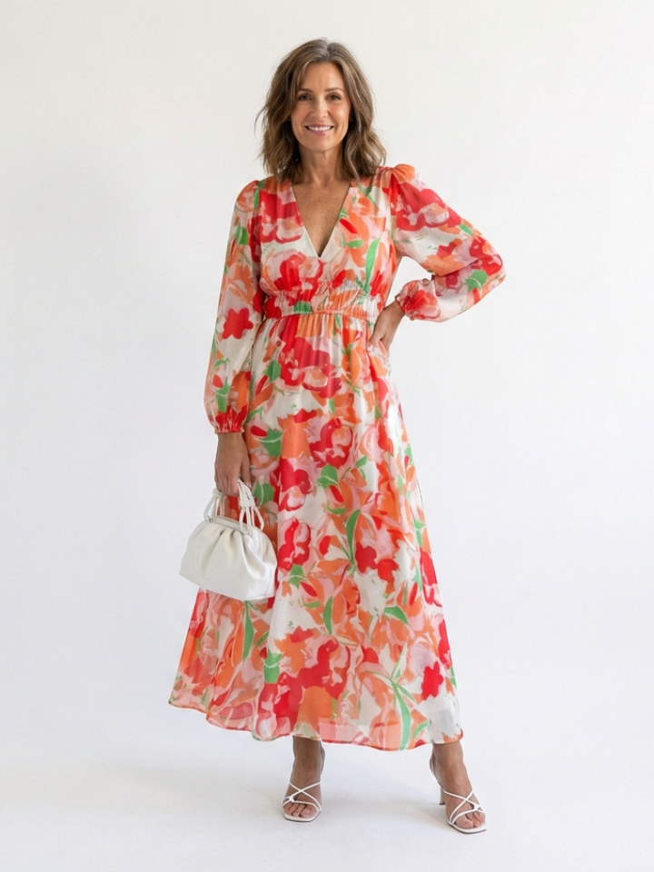 Margot Biarritz - Robe Maxi Fleurie à Manches Longues Althea