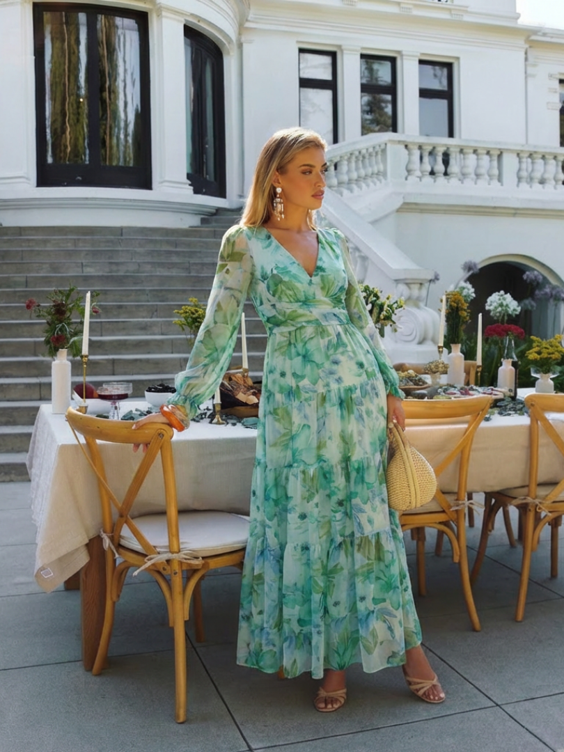 Margot Biarritz - Robe Maxi Fleurie à Manches Longues Althea