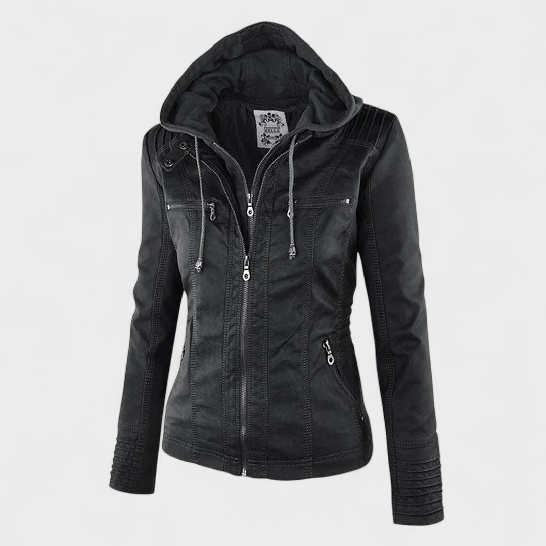Margot Biarritz - Manteau en cuir avec capuche