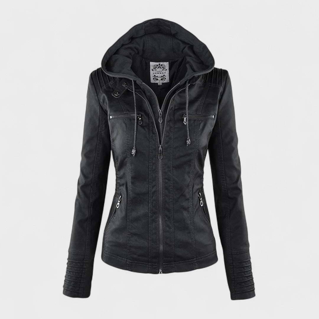 Margot Biarritz - Manteau en cuir avec capuche