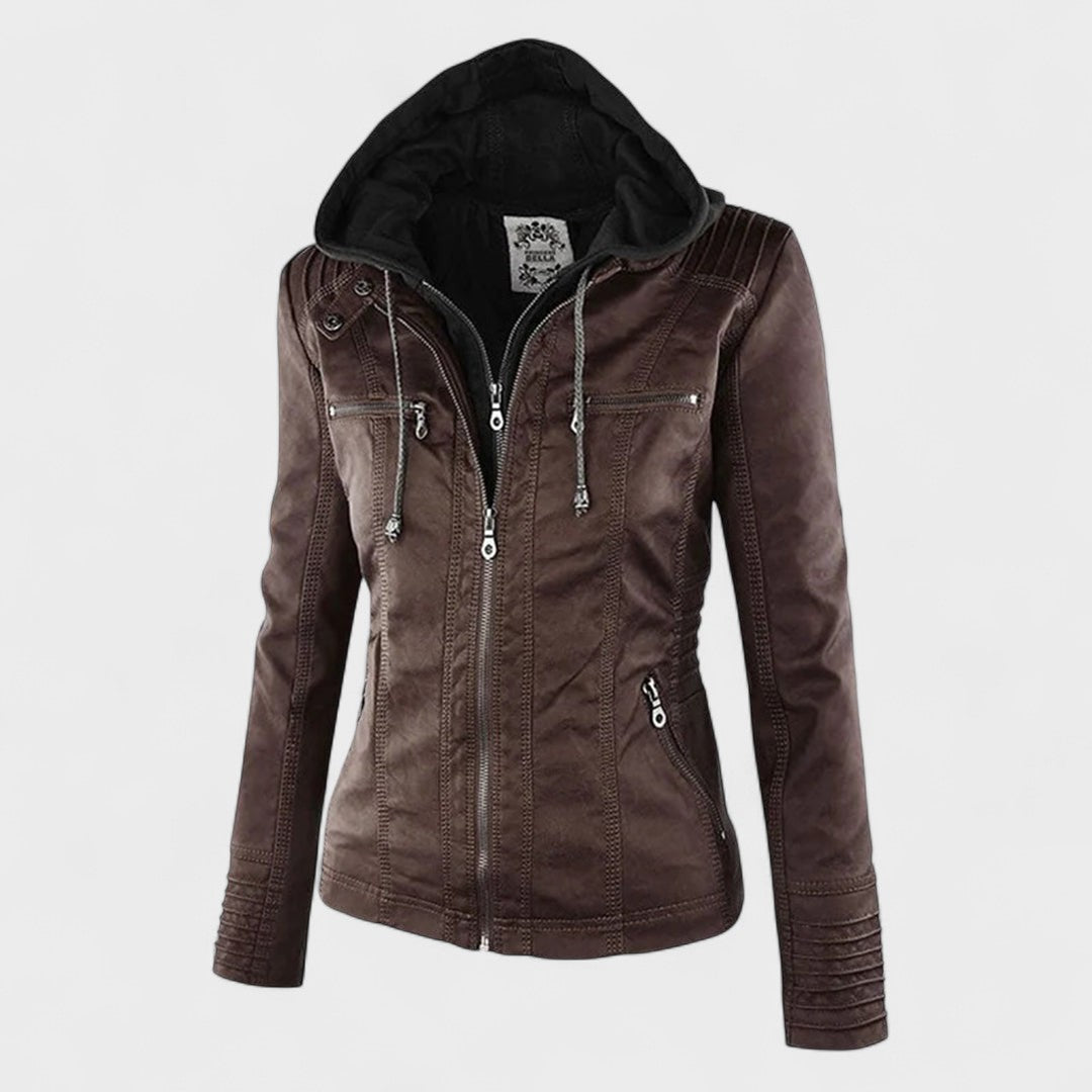 Margot Biarritz - Manteau en cuir avec capuche