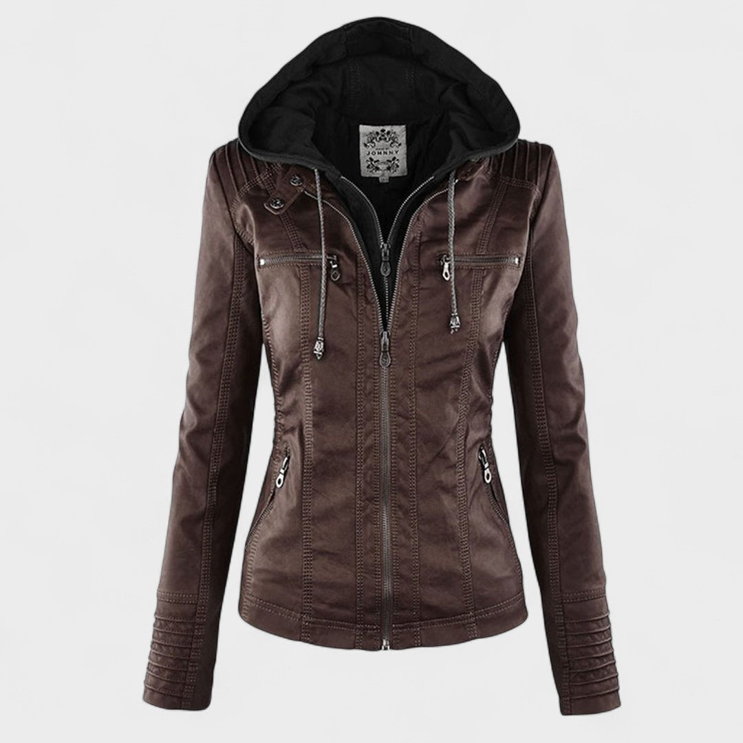 Margot Biarritz - Manteau en cuir avec capuche