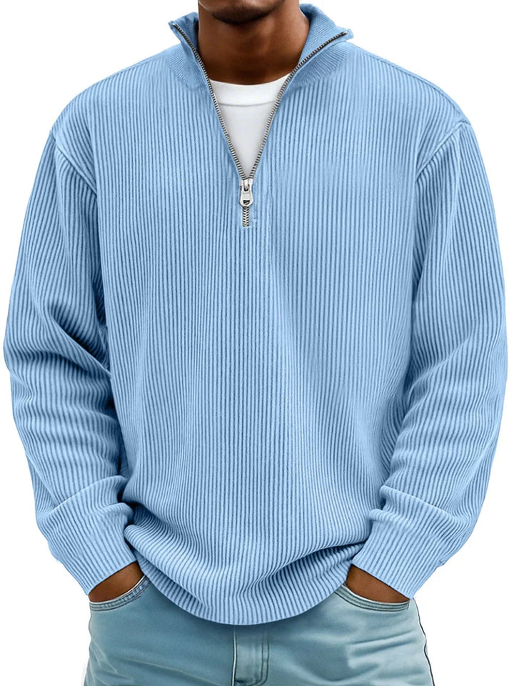 Margot Biarritz - Pull classique en maille côtelée demi-zip pour homme