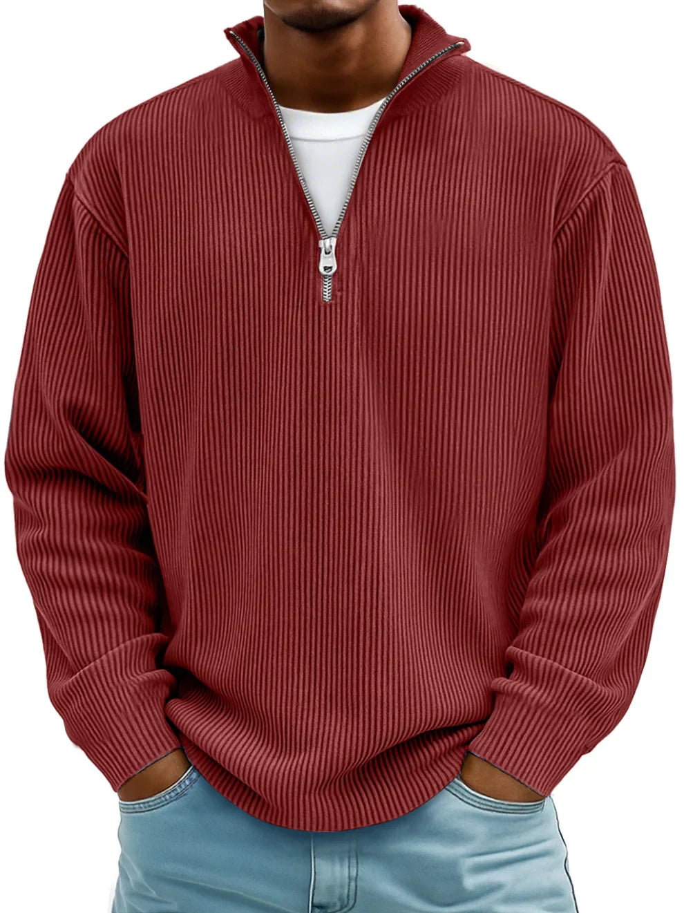 Margot Biarritz - Pull classique en maille côtelée demi-zip pour homme