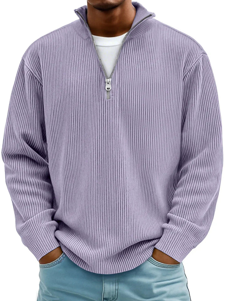 Margot Biarritz - Pull classique en maille côtelée demi-zip pour homme