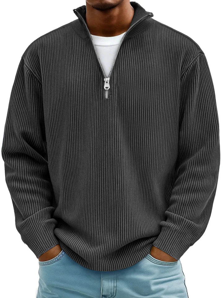 Margot Biarritz - Pull classique en maille côtelée demi-zip pour homme
