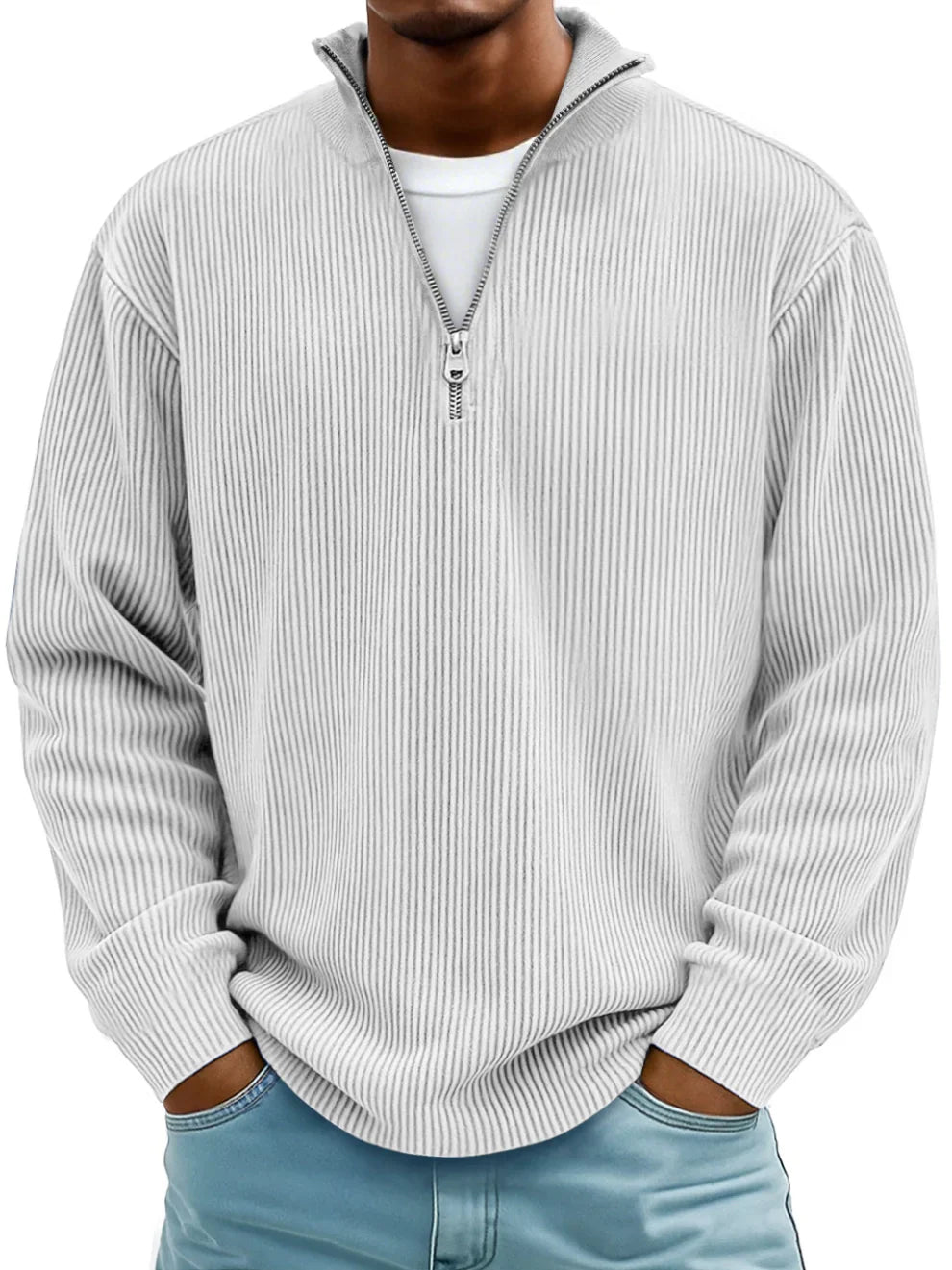 Margot Biarritz - Pull classique en maille côtelée demi-zip pour homme