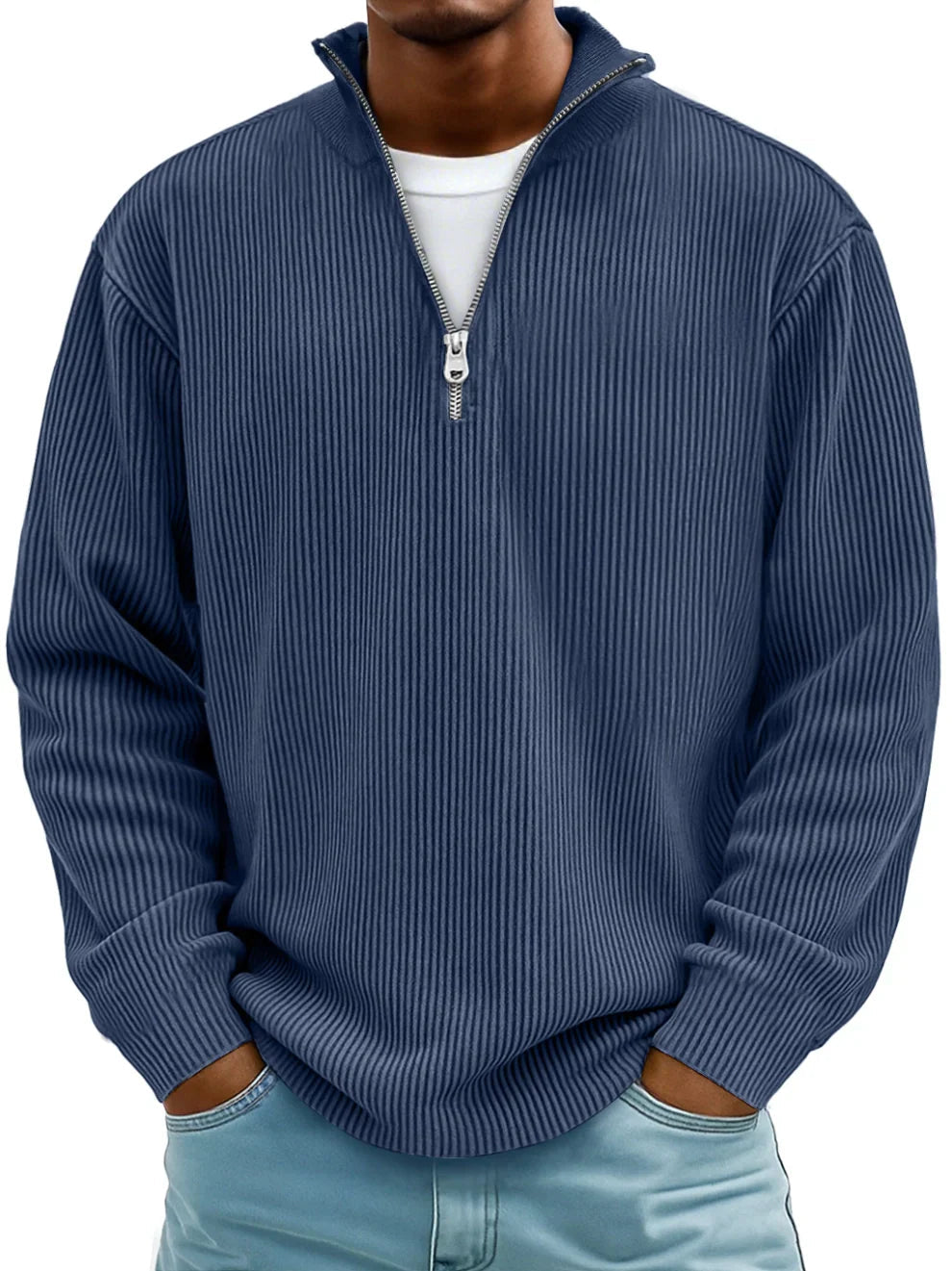 Margot Biarritz - Pull classique en maille côtelée demi-zip pour homme