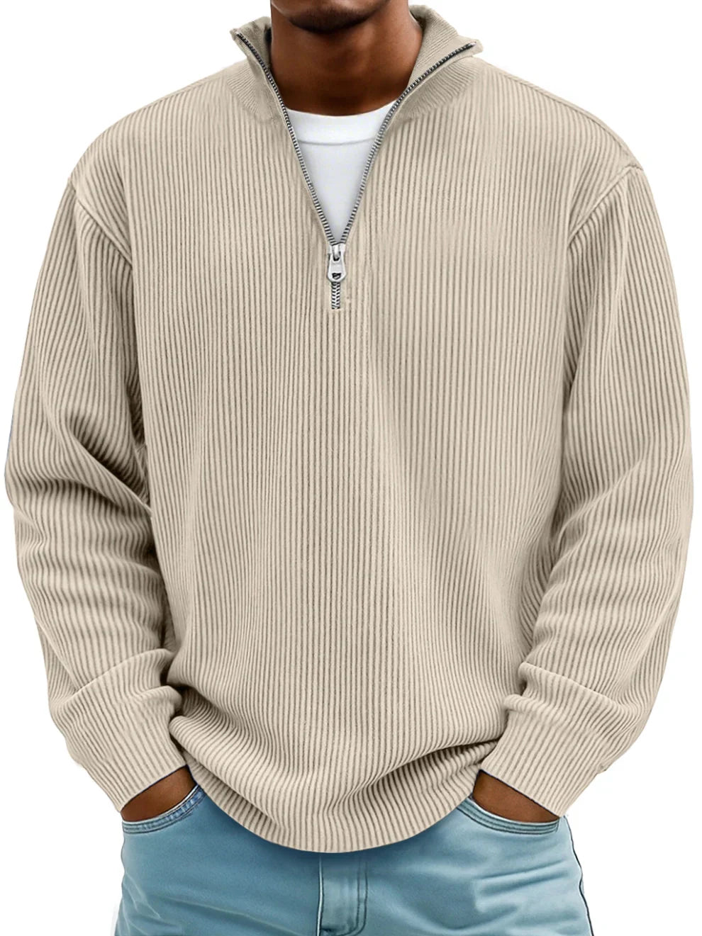 Margot Biarritz - Pull classique en maille côtelée demi-zip pour homme