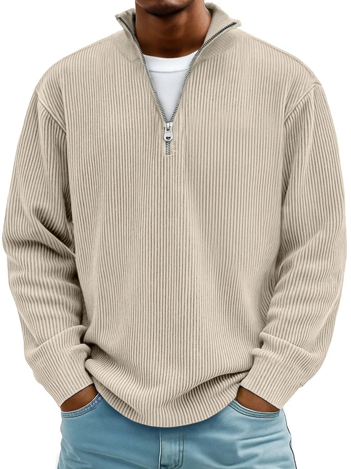 Margot Biarritz - Pull classique en maille côtelée demi-zip pour homme