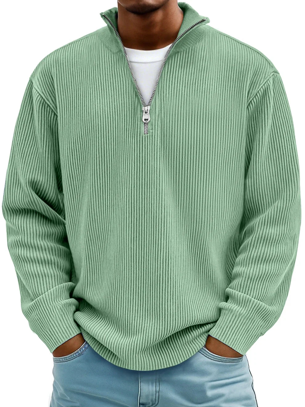 Margot Biarritz - Pull classique en maille côtelée demi-zip pour homme