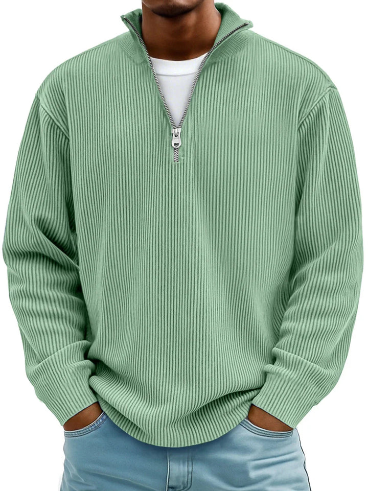 Margot Biarritz - Pull classique en maille côtelée demi-zip pour homme