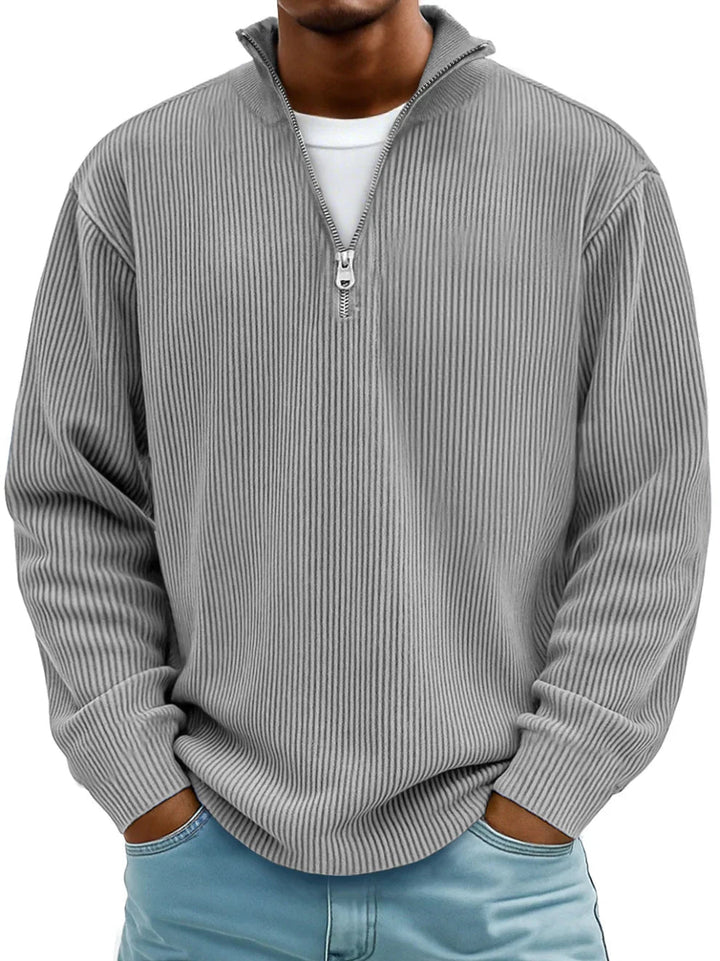 Margot Biarritz - Pull classique en maille côtelée demi-zip pour homme