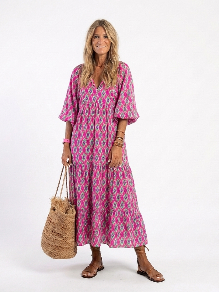 Margot Biarritz - Robe midi à manches trois quarts Apolline