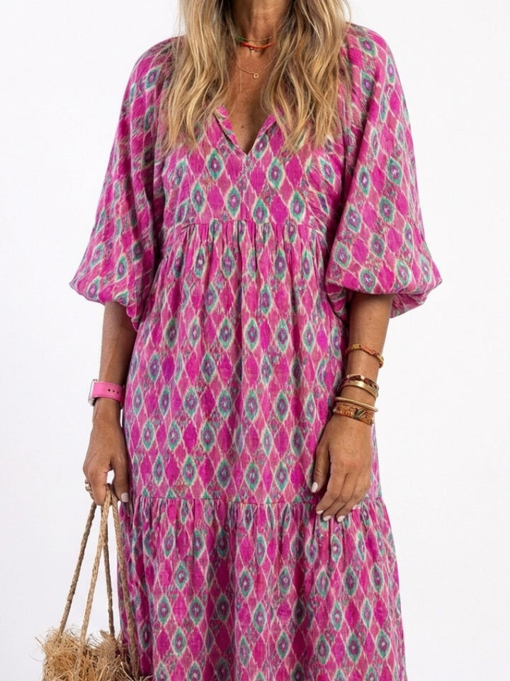 Margot Biarritz - Robe midi à manches trois quarts Apolline